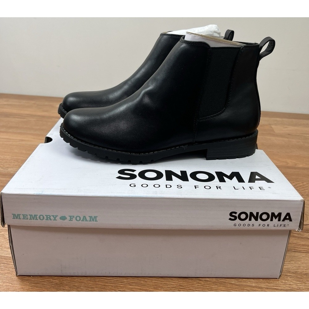 Sonoma Cilantro Ankle Boots Black Faux Leather Women's 8 Zip Close NEW